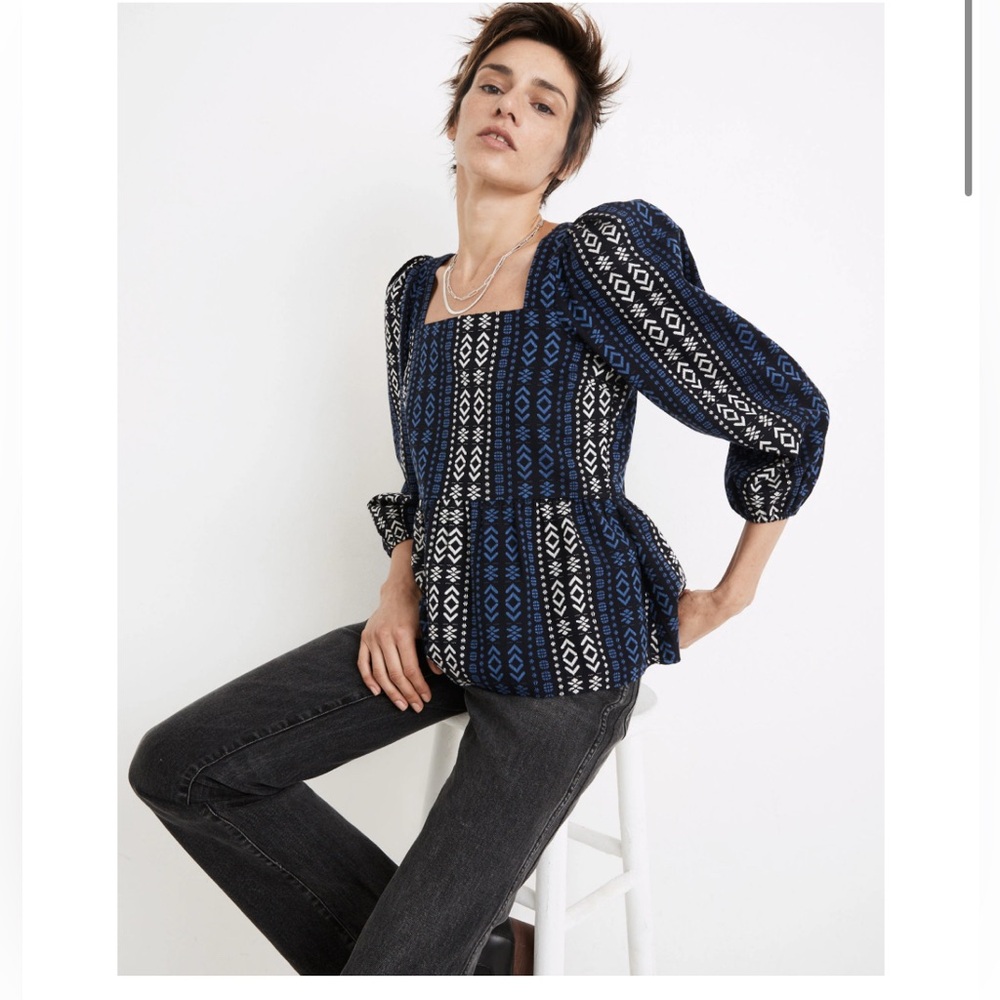 Madewell Lightspun millbrook puff sleeve peplum top